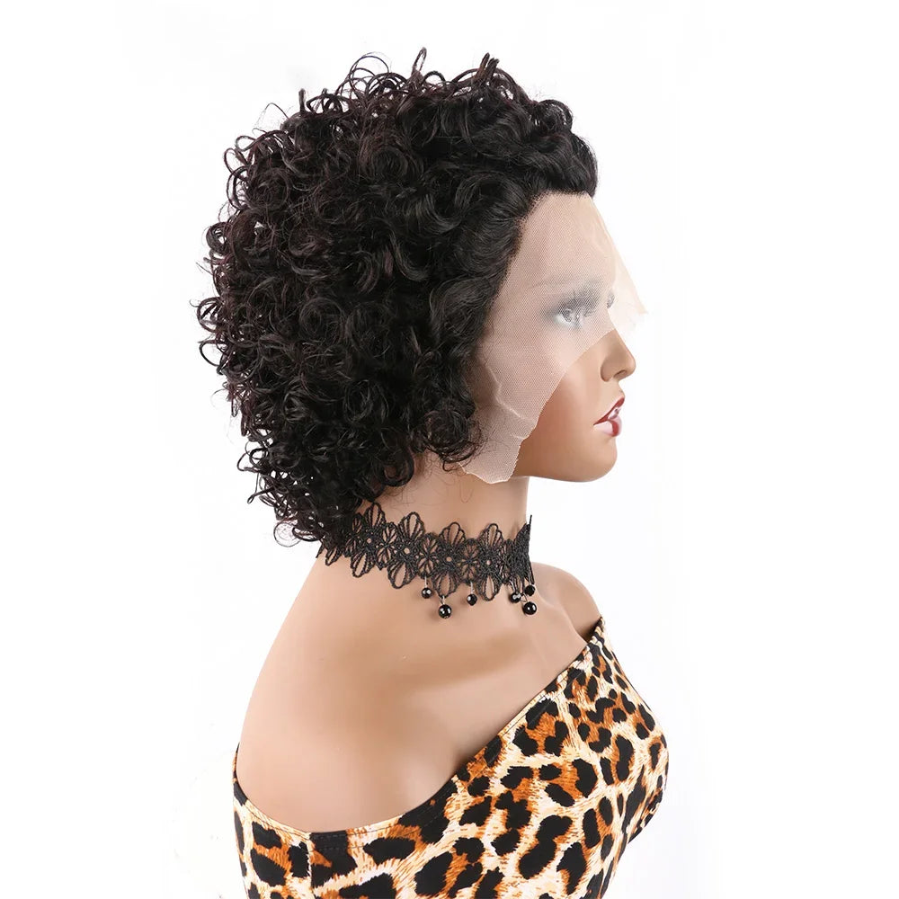 Pixie Cut Wigs Human Hair Short Curly Lace Front Human Hair Wigs For Women Water Wave Bob Wig 13x1 Transparent Lace Wigs