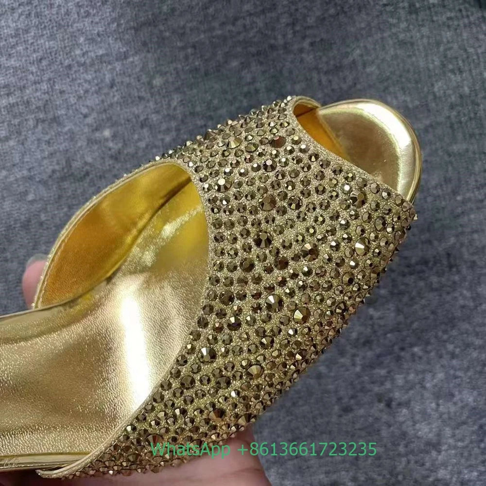 Elegant Rhinestone Peep Toe Stiletto Heel Slides For Women