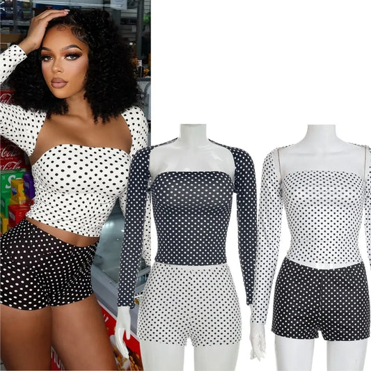 Polka Dot Crop Top And Shorts Set