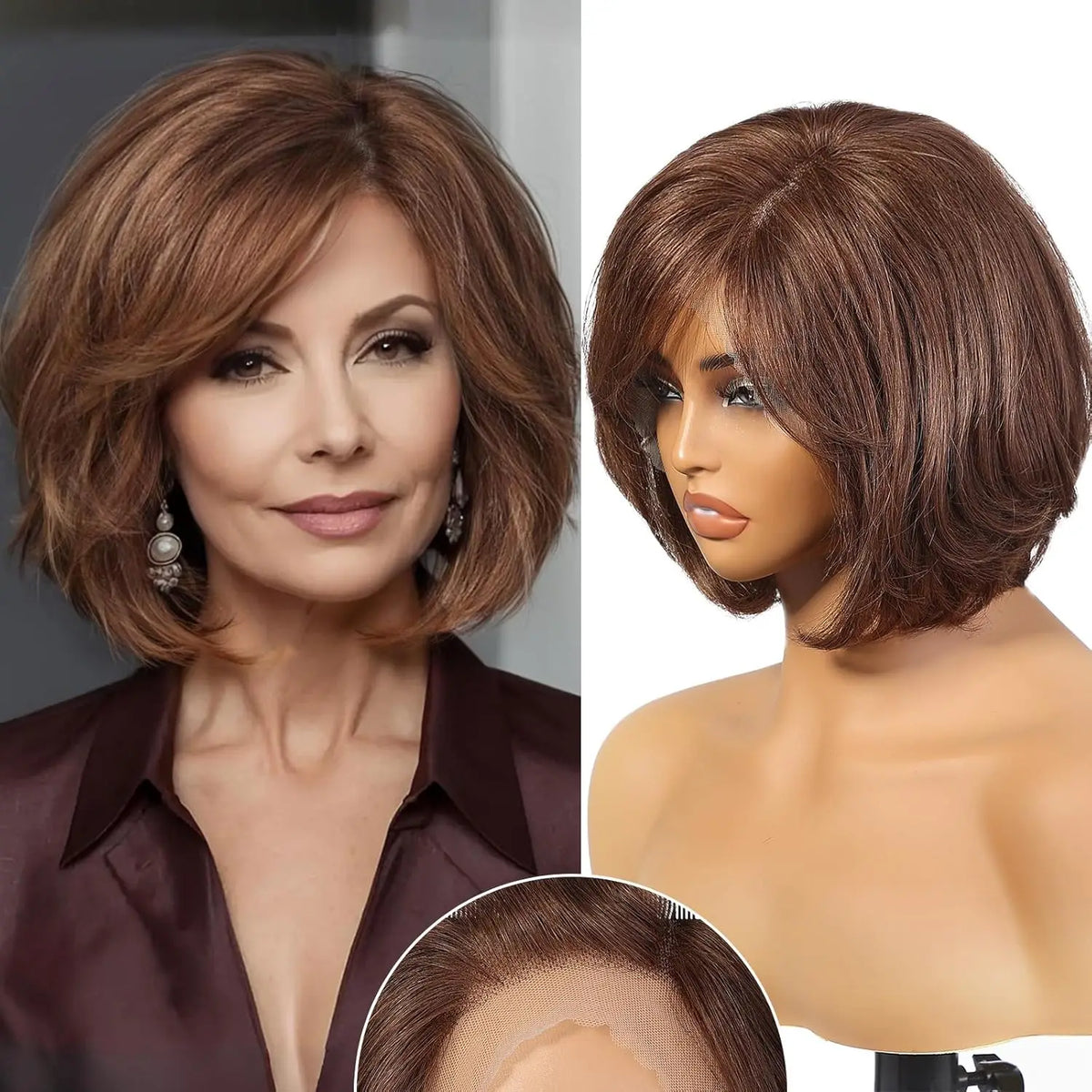 Short Wavy Lace Front Bob Wig With Blonde Highlights For Women