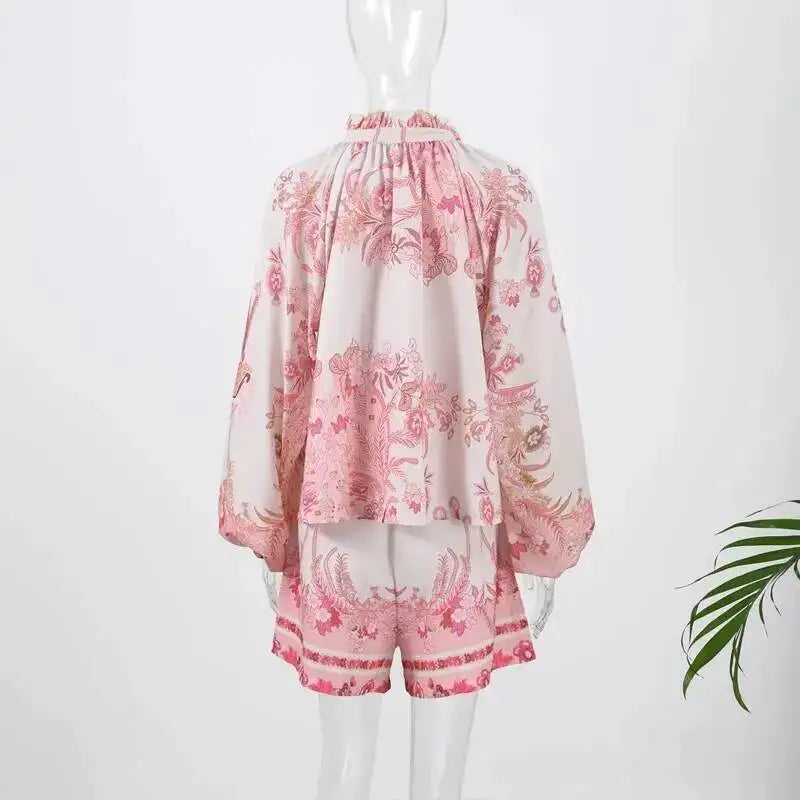 Casual Print Relaxed Fit Top and Shorts Set for Women