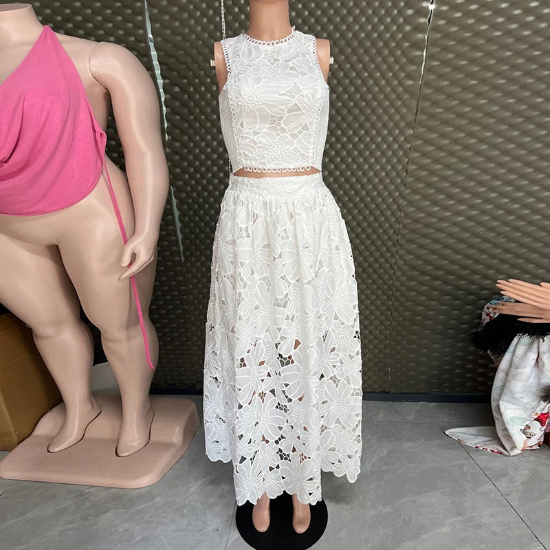Premium Elegant Lace Hollow Out Two Piece Set for Women