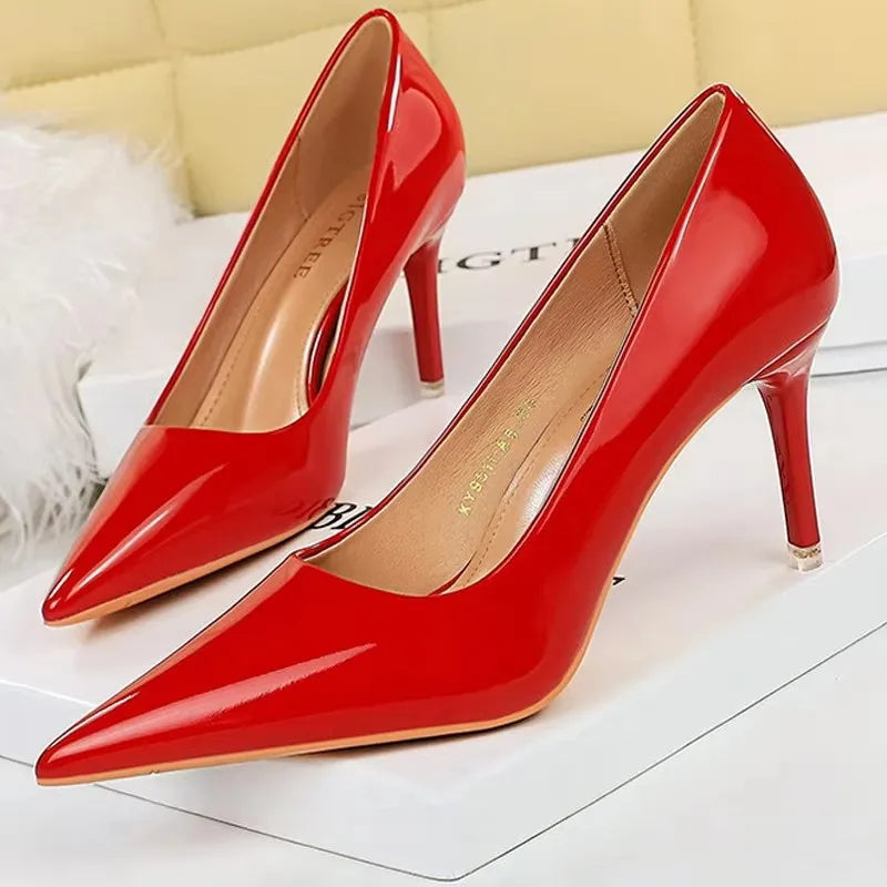 Classic Patent Leather Stiletto High Heel Pumps for Women