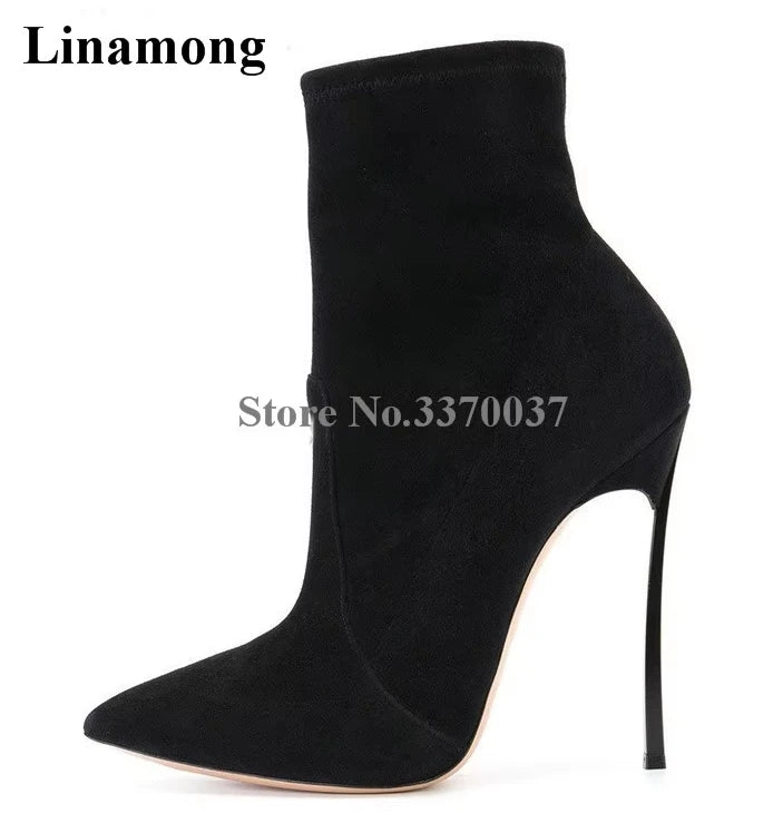 Pointed Toe Suede Leather Stiletto Ankle Boots for Women