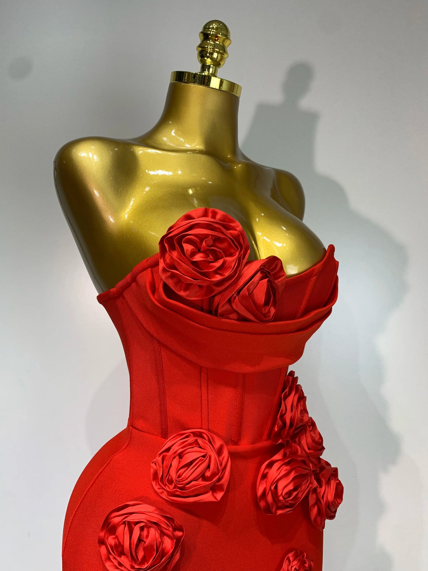 2025 Newest Women Sexy Strapless Backless Red Flower Midi Bandage Dress Celebirty Elegant Evening Club Party Birthday Dresses