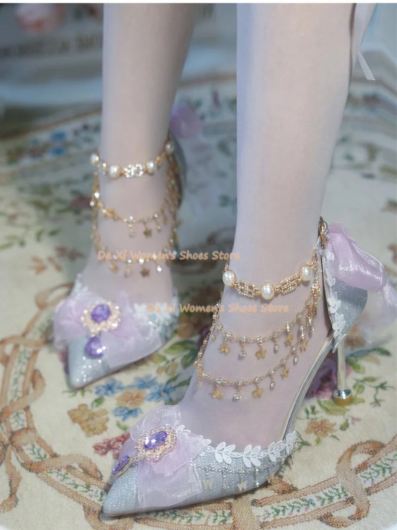 Elegant Pink Bow And Rhinestone Stiletto Wedding Pump For Women