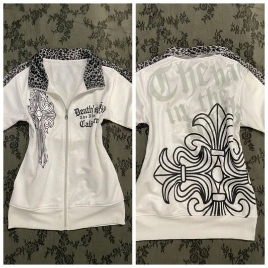 Subculture Retro Asymmetric Printed Cardigan Polo Shirt Casual Fresh College Waist-closed Short-sleeved Women's Street Trend Top