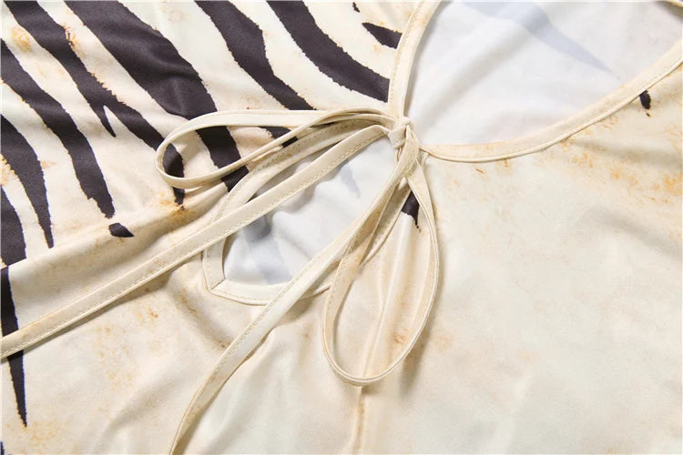 Tiger Print Tassel Cutout Slim Fit Vest Top for Women
