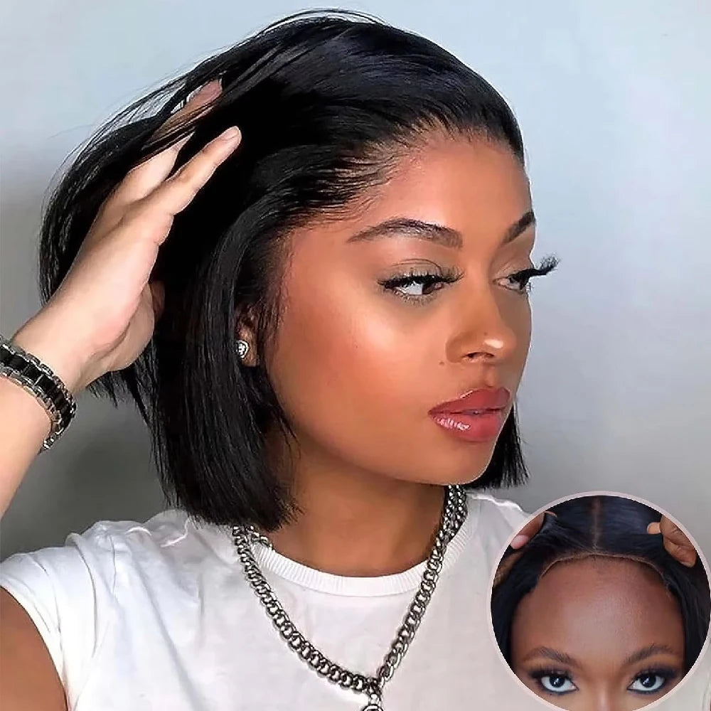 Straight Human Hair Lace Front Bob Wig For Women