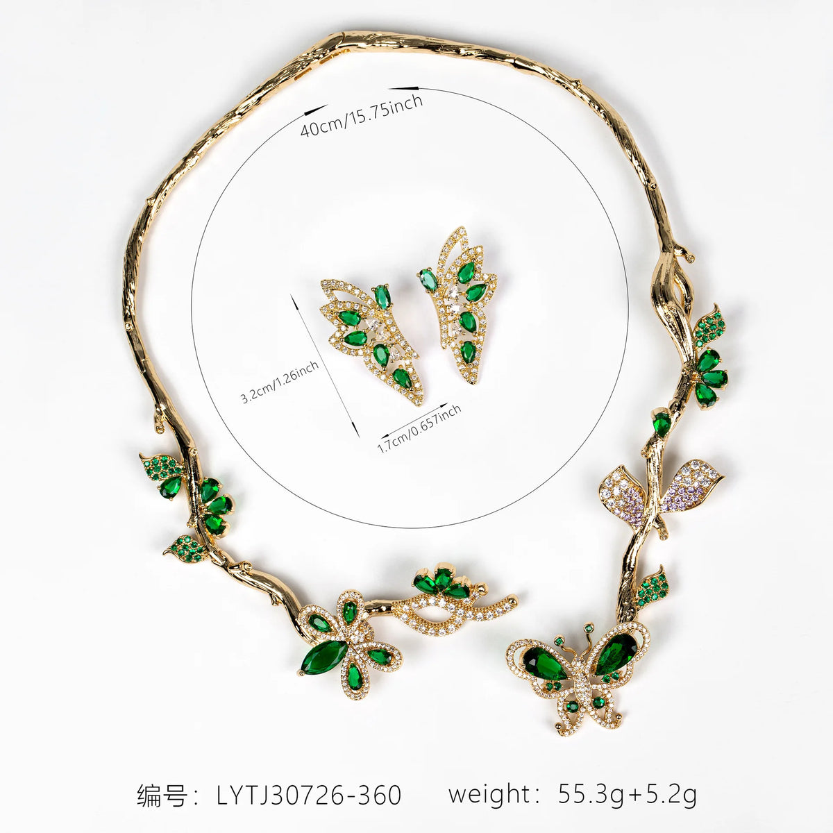 Purple Butterfly Zircon Necklace and Earring Set for Women
