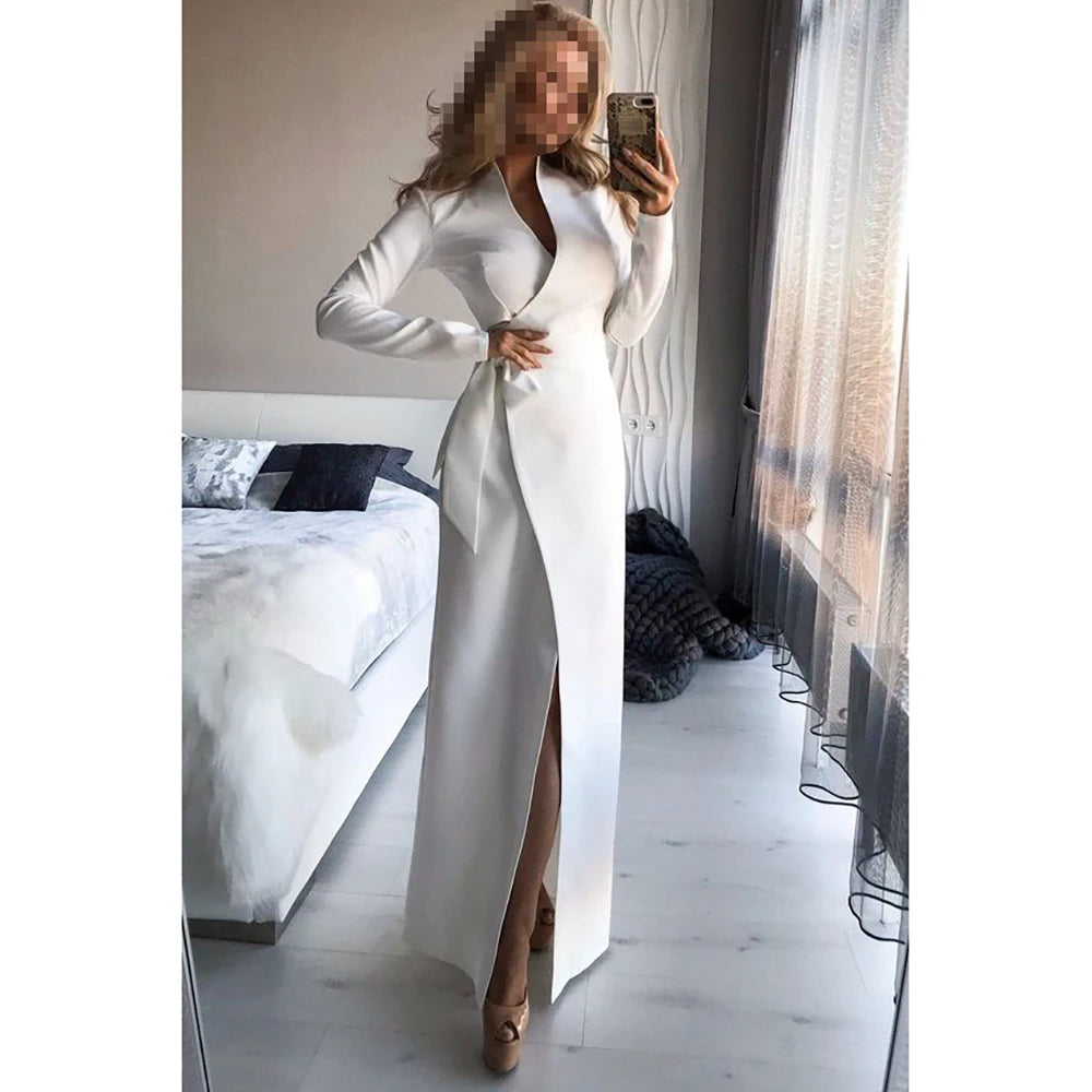 White Long Women Jacket Blazer 1 Piece Formal Prom Party Casual Coat Stand Lapel Clothing Custom Made Outerwear Costume 2024