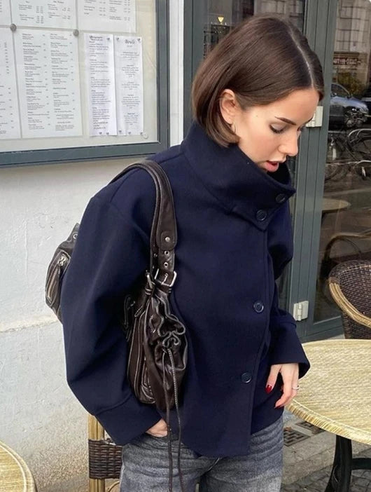 Casual Woolen Stand Collar Autumn Winter Coat for Women