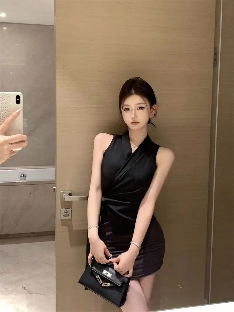 Solid V Neck Bandage Sleeveless Elegant Top for Women