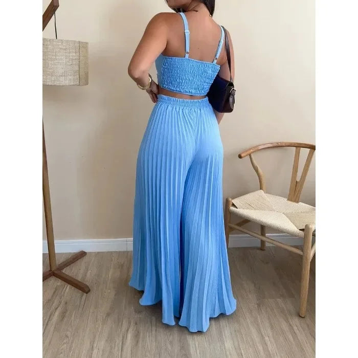 2 Piece Pants Set Women Streetwear Fashion Versatile Sleeveless Camisole Vest and Loose Wide Leg Trousers Suit Summer 2025 New