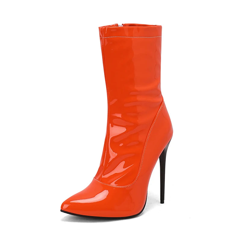 Pointed Toe Patent Leather Stiletto Ankle Boots for Women