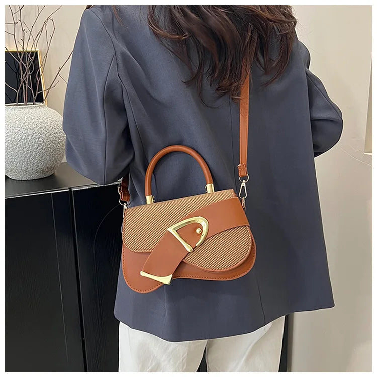 Women's Elegant Minimalist Shoulder Bag Golden-Tone Hardware Adjustable Strap Formal Purse Durable Handbag Fashionable Tote