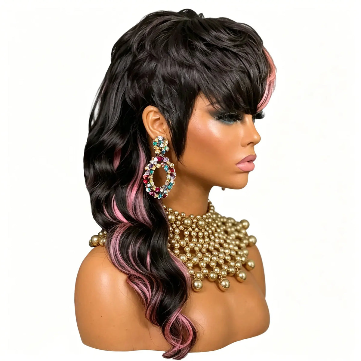 Layered Ombre Mullet Human Hair Wig With Bangs For Women
