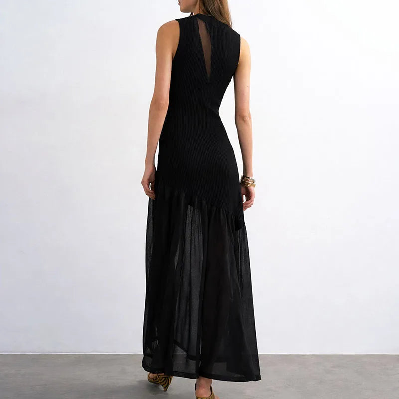 Sleeveless Mesh Patchwork A-Line Dress