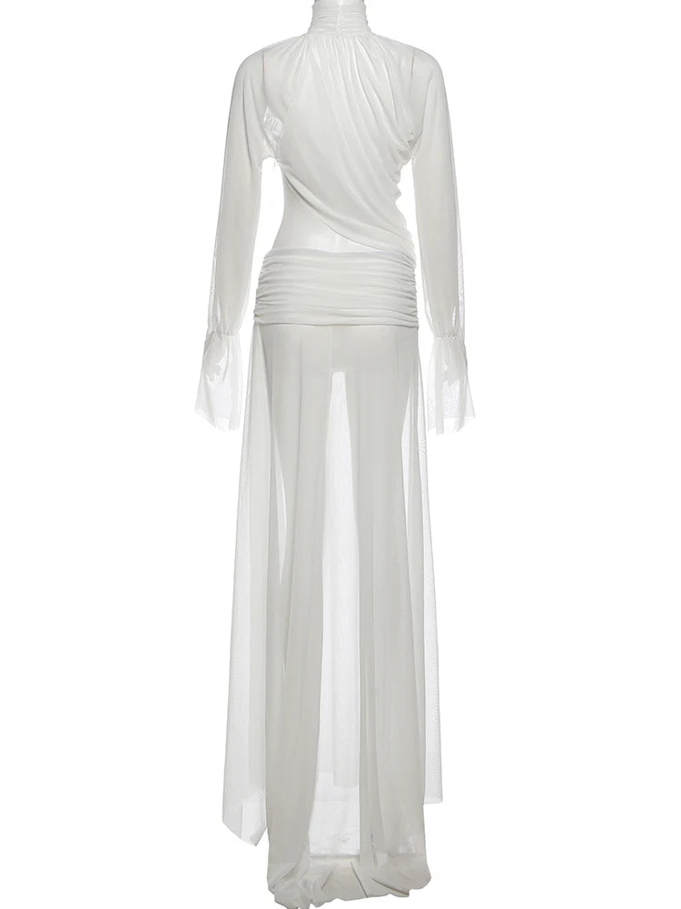 Elegant See-Through Two-Piece Crop Top And Skirt Set for Women