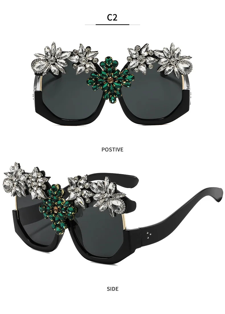 Oversized Floral Rhinestone Sunglasses