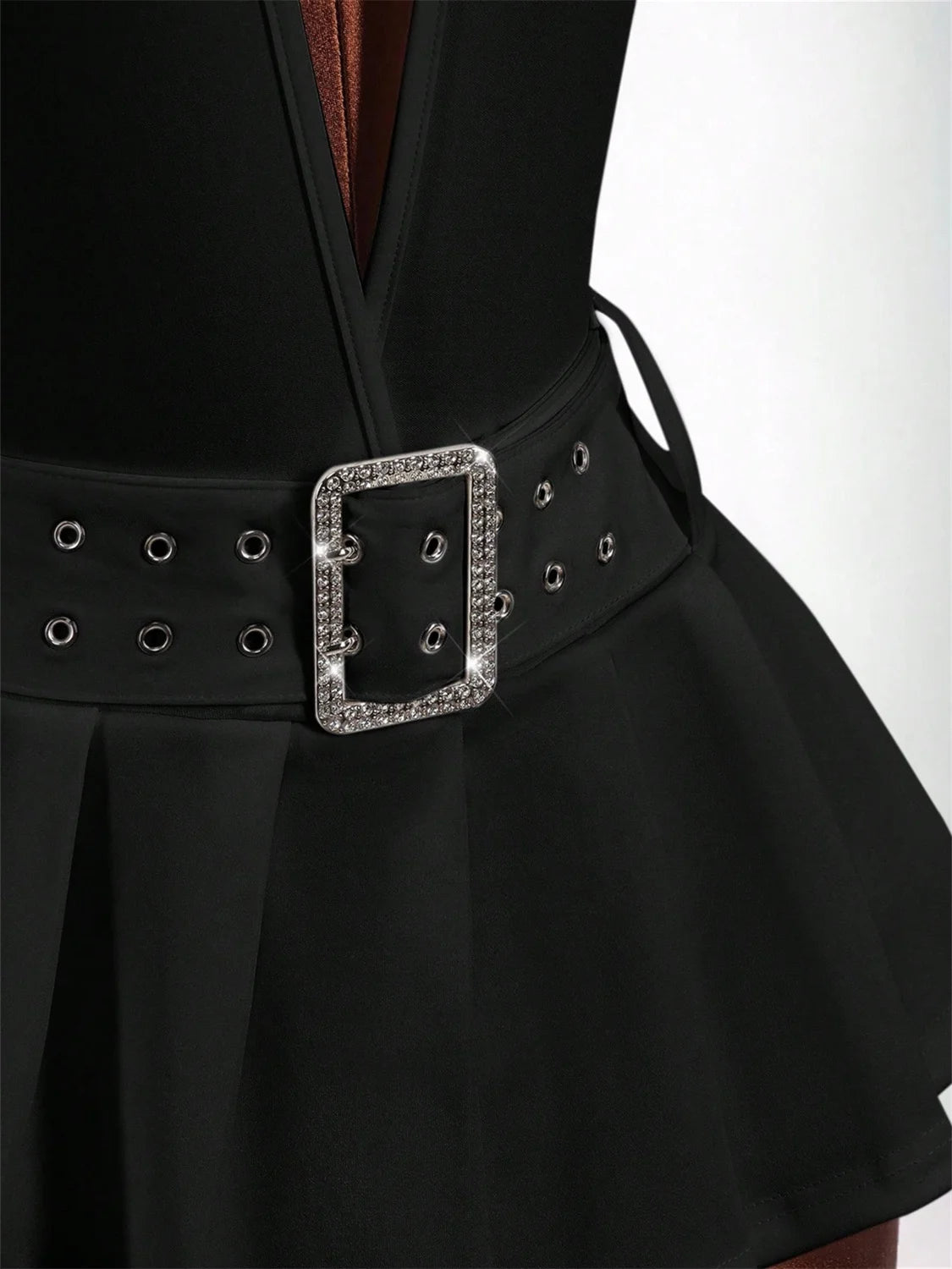 Deep V Neck Ruched Patchwork Bodycon Dress for Women
