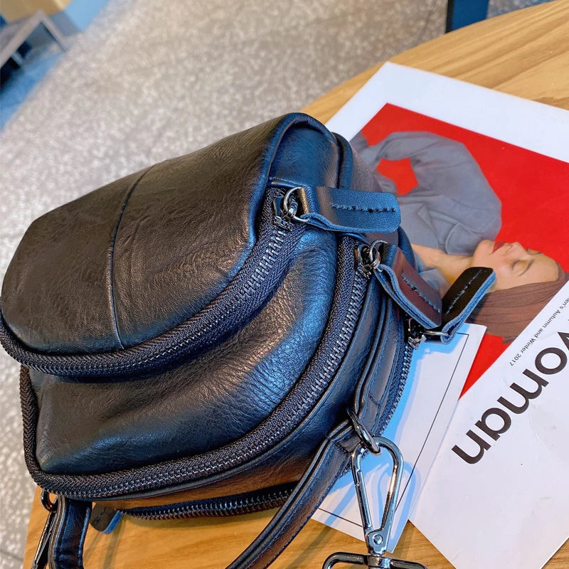 Compact PU Leather Shoulder Bag with Wide Straps for Women