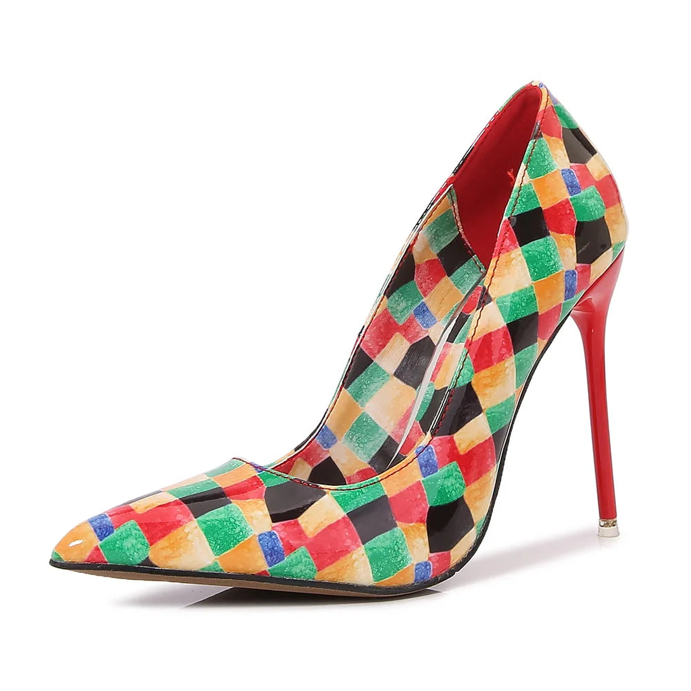 Colorful Printed Pointed Toe High Heel Pumps for Women