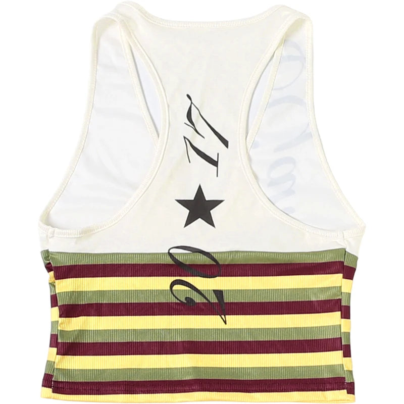 Patchwork Stripe V Neck Backless Tank Top for Women