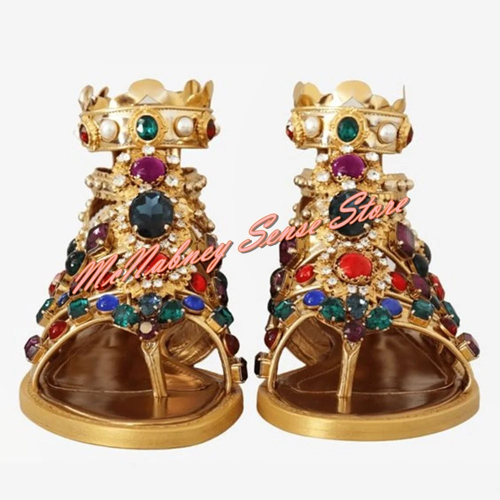 Fashionable Gold Rhinestone Open Toe Sandals For Women