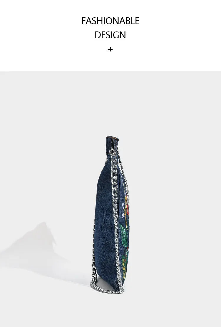Embroidered Floral with Chain Shoulder Bag for Women