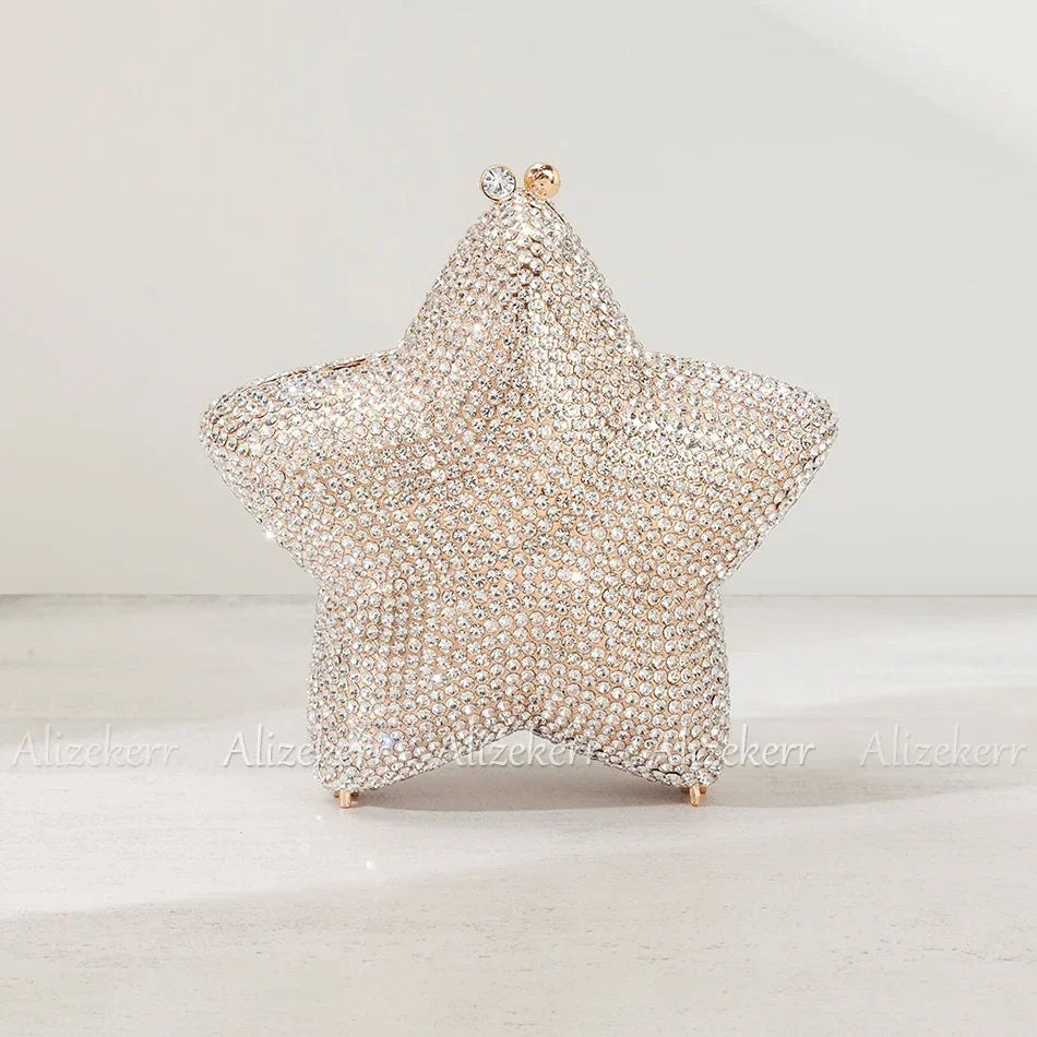 Alizekerr Star Shaped Crystal Evening Bags Women Boutique Gorgeous Sparkling Rhinestone Mini Metal Clutch Purses Wedding Party