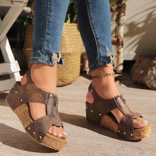 Stylish Waterproof Velcro Wedge Sandals