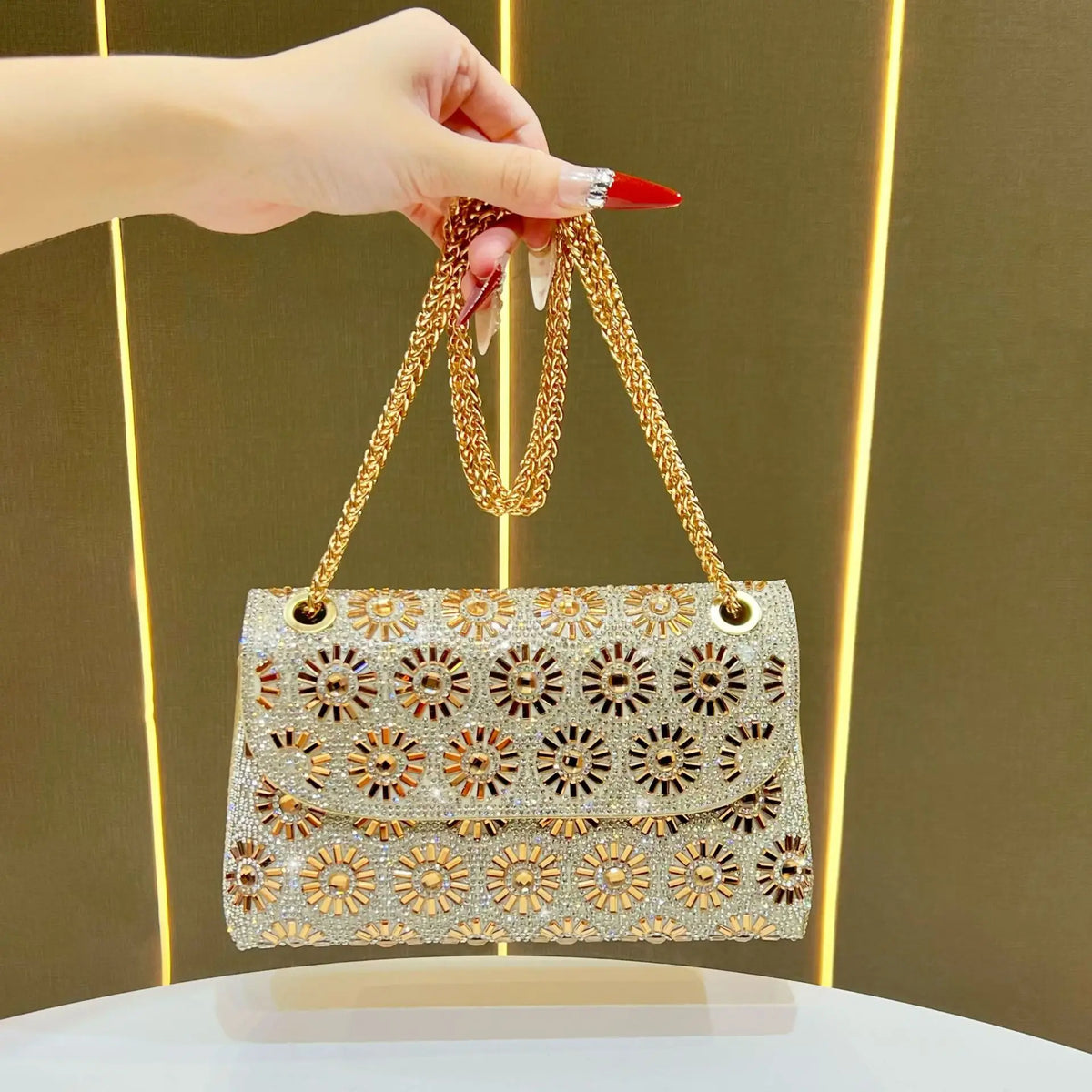 Full Rhinestone Square Shoulder Messenger Bag for Women