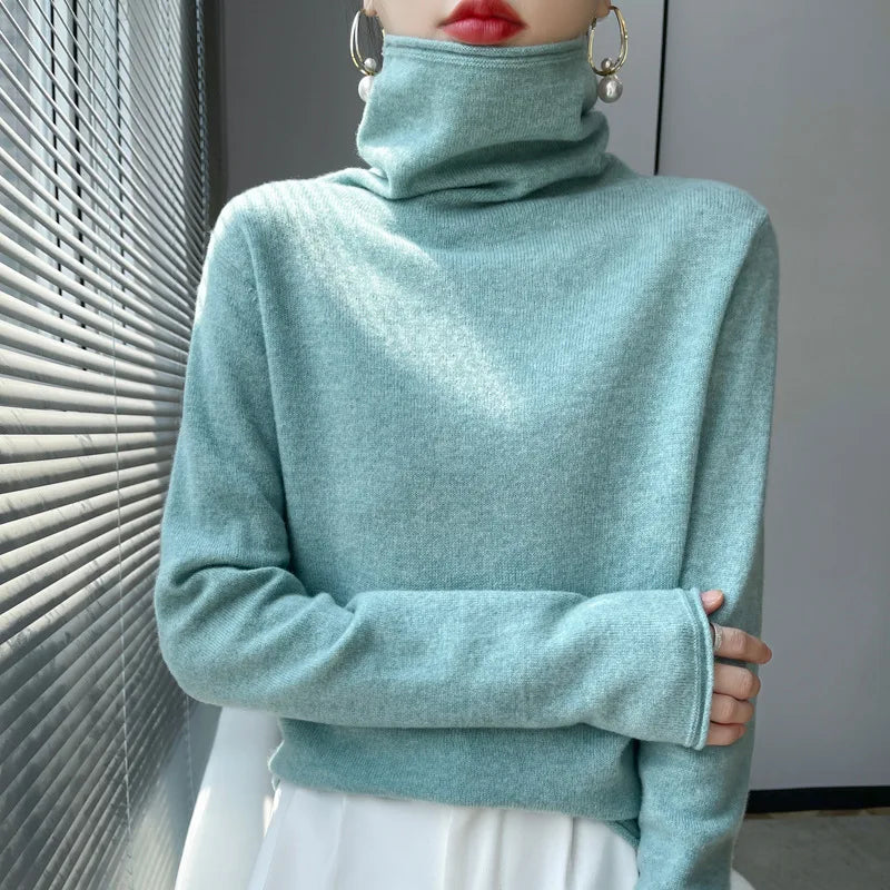 Wool Turtleneck Sweater With Stacked Collar for Women
