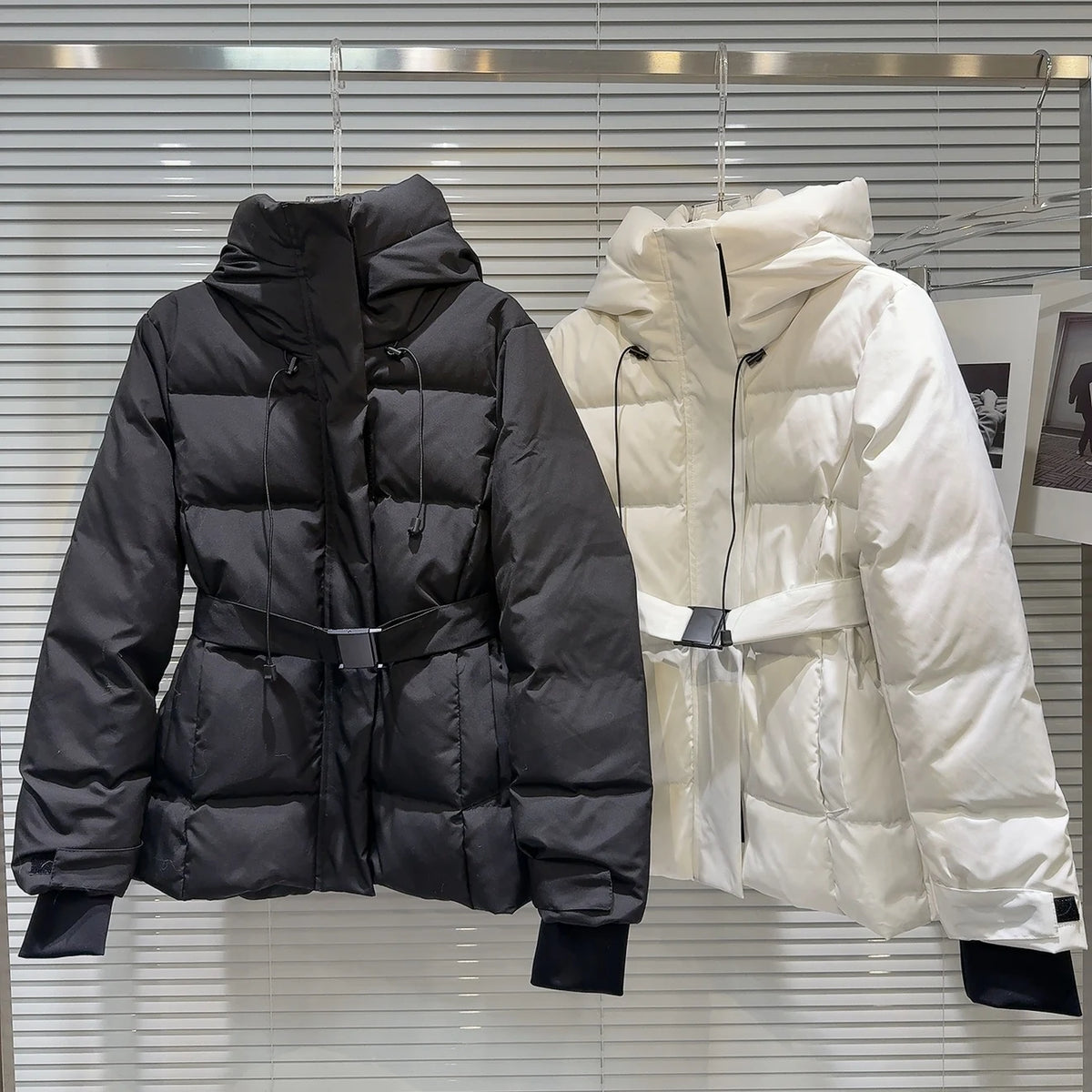 Warm Belted Hooded Winter Puffer Down Jacket for Women
