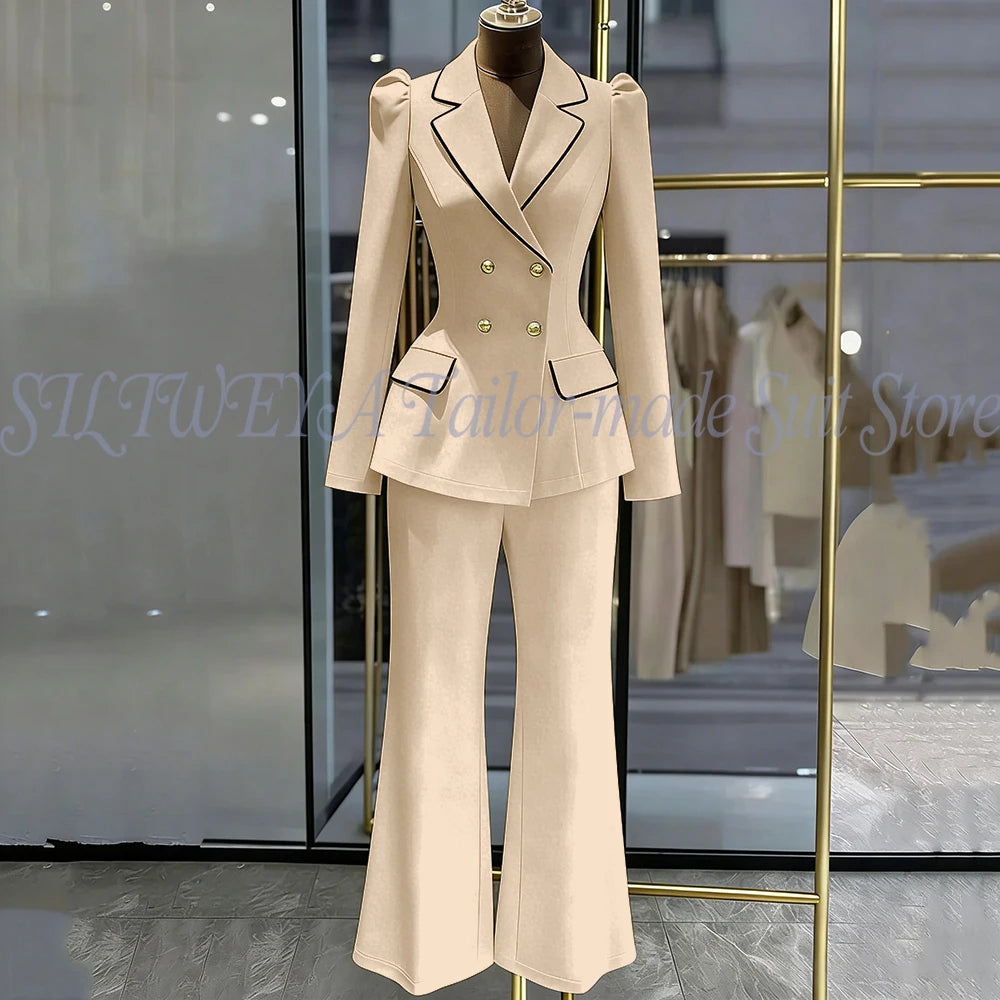 Double Breasted Blazer Set With Side Pockets For Women