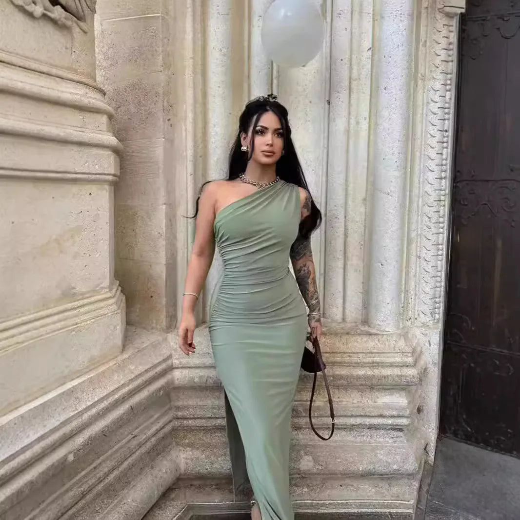Summer Fashion Sexy Maxi Dress Women New Split Sleeveless Backless Slim Dress Fashion Off Shoulder Club Elegant Party Maxi Dres