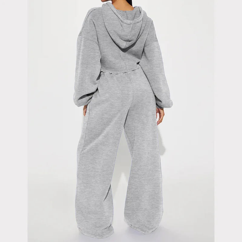 Hooded Cropped Sweatshirt And Long Pants Set for Women