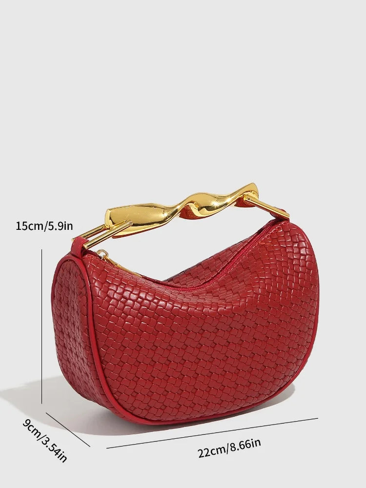 Gold Handle Brand Handwoven Handbag Casual Fashion Bow Design Purse Exquisite High-end Leather Brown Zipper Luxury Shoulder Bags