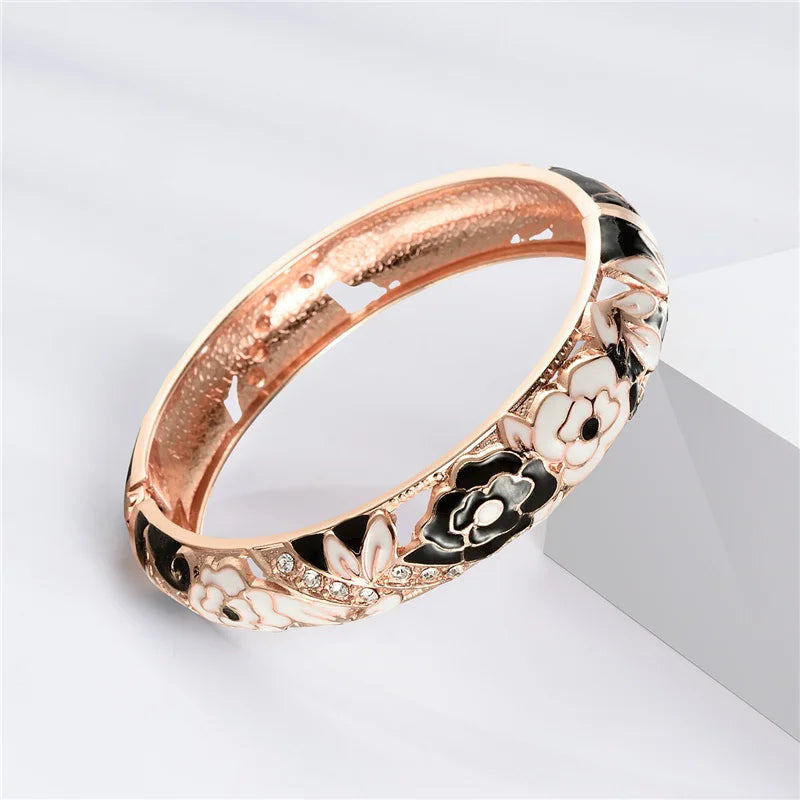 Floral Enamel Double Bangle Bracelet Set