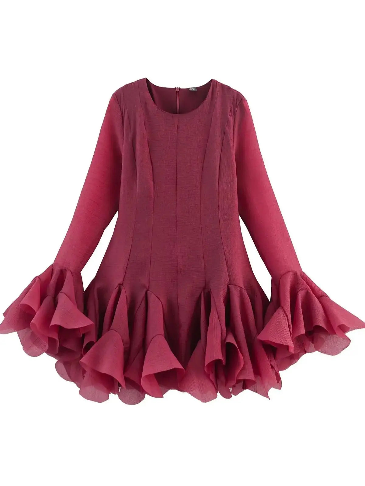 French Style Ruffle Hem Flare Sleeve Mini Dress for Women