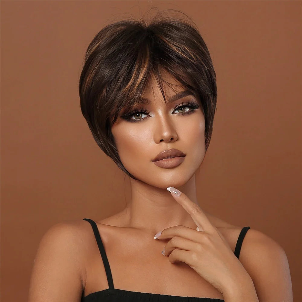 Short Pixie Cut Synthetic Wig With Bangs for Black Women