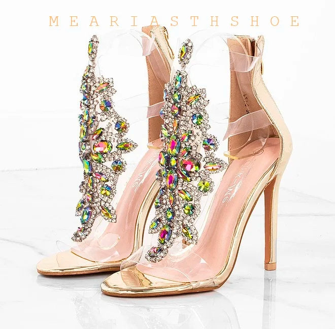 Clear Rhinestone T Strap Open Toe Gladiator Sandals For Women