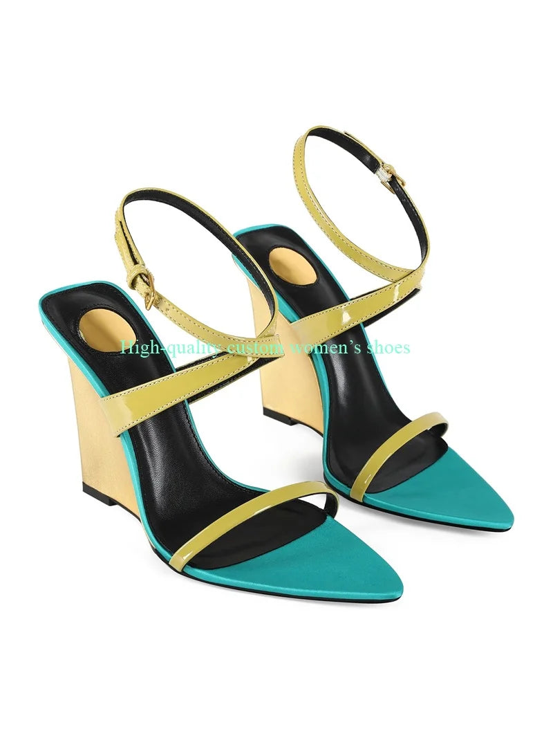 French Style Open Toe Thin Straps Wedges Sandals for Women