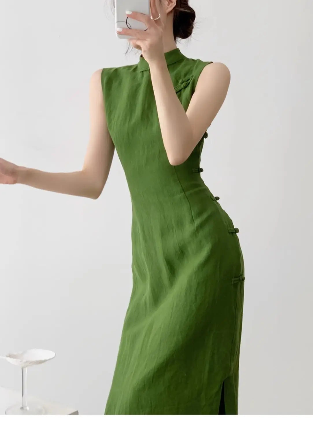 Moss Green Retro Chinese Style Cheongsam Dress for Women