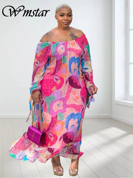 Wmstar Plus Size Women Dresses Flower Printed Loose Elegant Maxi Dress Outfits Fashion Streetwear Wholesale Dropshipping 2023
