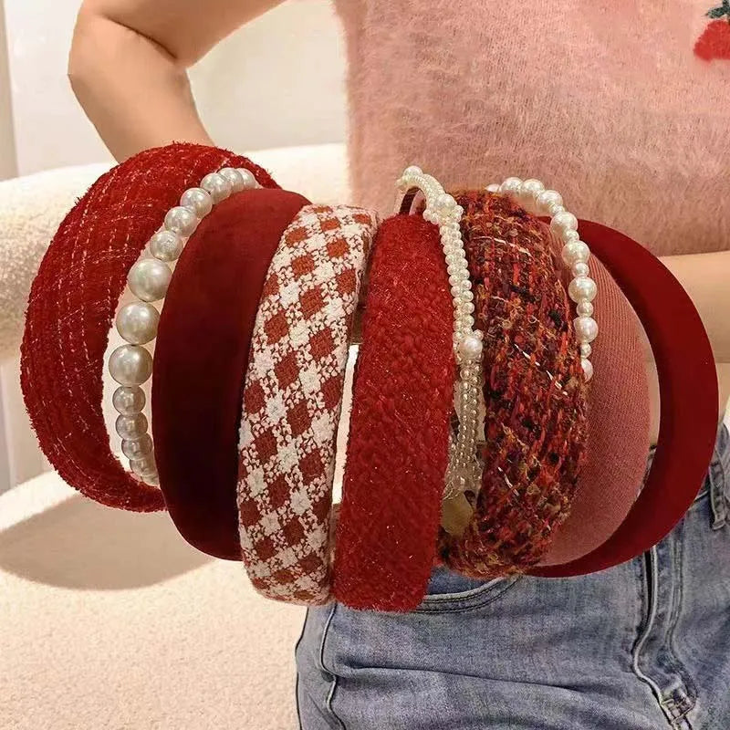 Vintage Red Velvet Padded Headband