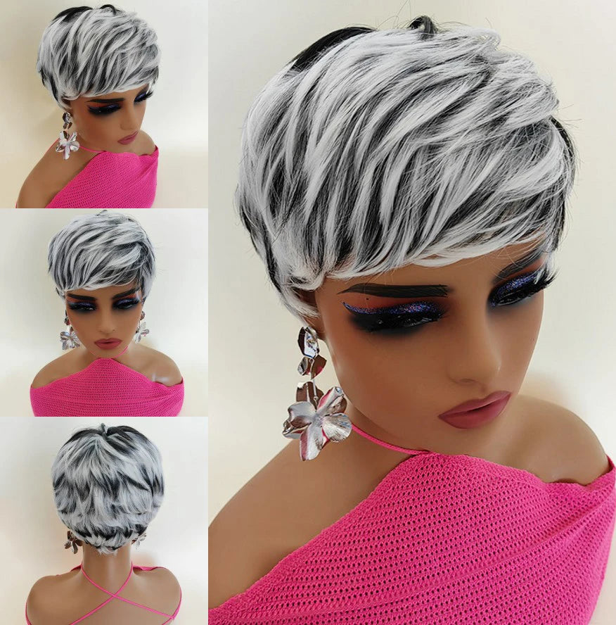 Natural Short Layered Pixie Wig With Bangs For Women