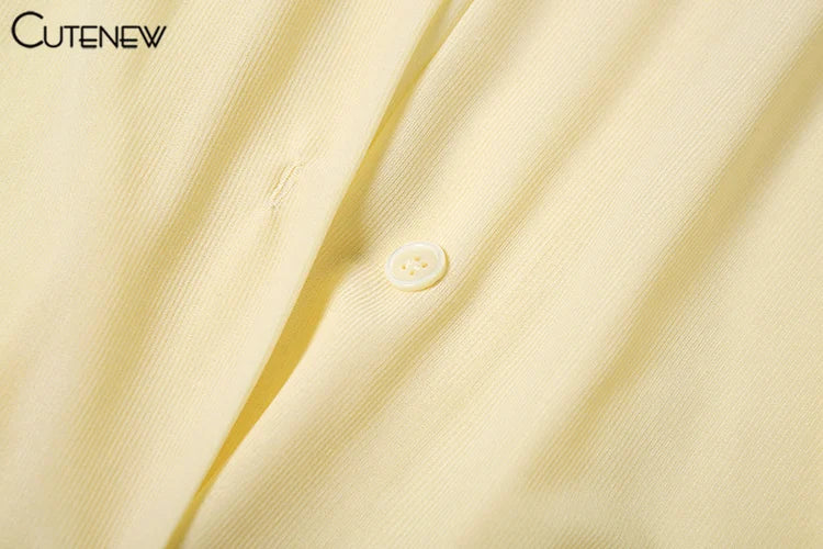 Cutenew Solid Classic Women Blouse Dress Sexy Thin See Through Full Sleeve Lapel Single Breasted Pleated Mini Vestido Streetwear