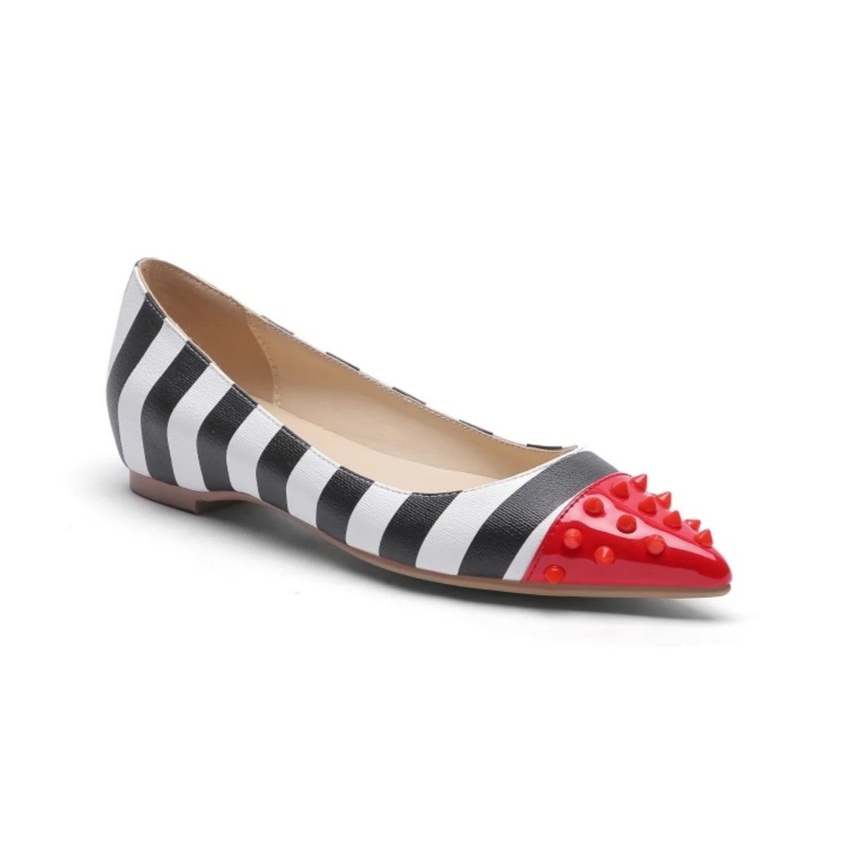 Sleek Pointed Toe Zebra Print Spiked Flats for Women